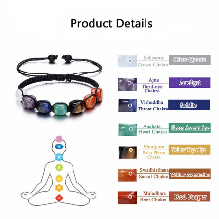 Bratara energetica 7 Chakre din pietre semipretioase pentru vindecare si stare de bine, marime reglabil pe snur, realizata manual, negru, unisex, Tessero [1]