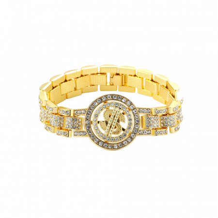 Bratara Hip Hop cu cap de leu, inchidere lobster, placat cu aur 18K, inchidere clips, Tessero, auriu [1]