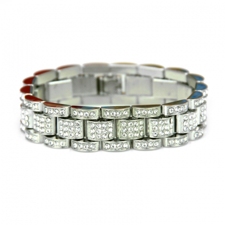 Bijuterii barbati - Bratara iced out, pietre din zirconiu, placat cu aur 18K, 20 cm, argintiu