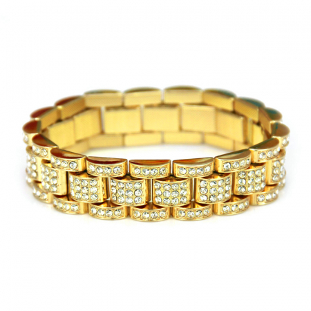 Bijuterii barbati - Bratara iced out, pietre din zirconiu, placat cu aur 18K, 20 cm, auriu