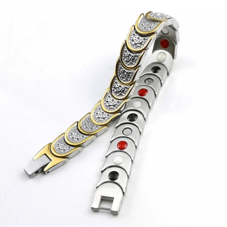 Bratara magnetica si terapeutica pentru o stare de bine si protectie, antidepresie, model tip solzi, otel inoxdaibil, placata cu aur 18K, Tessero, argintiu si auriu [3]