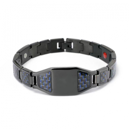 Bijuterii barbati - Bratara magnetica si terapeutica pentru o stare de bine si protectie, otel inoxidabil, model discret albastru, inchidere clips, Tessero, negru