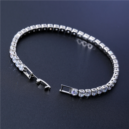 Bratara model Tennis, 4mm, pietre din zirconiu alb, unisex, argintie [2]