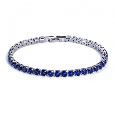 Bijuterii dama - Bratara model Tennis, 4mm, pietre din zirconiu albastru, unisex, argintie