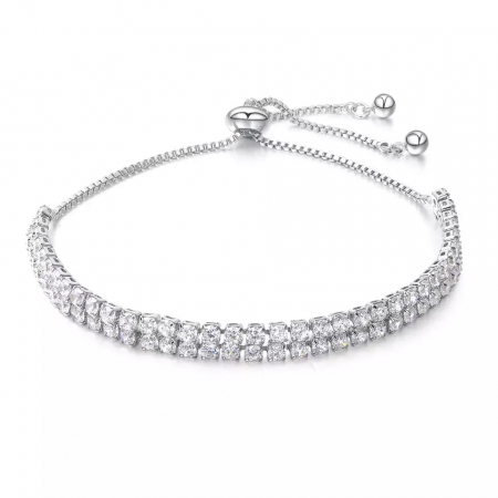 Bijuterii dama - Bratara model tip Tennis cu doua randuri de pietre zirconiu, marime reglabila, placata cu aur 18K, Tessero, argintiu
