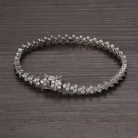 Bratara model tip Tennis de dama, pietre zirconiu in forma de inima, prindere catarama cu siguranta, otel inoxidabil placat cu aur 18K, 18 cm, Tessero, argintiu [1]