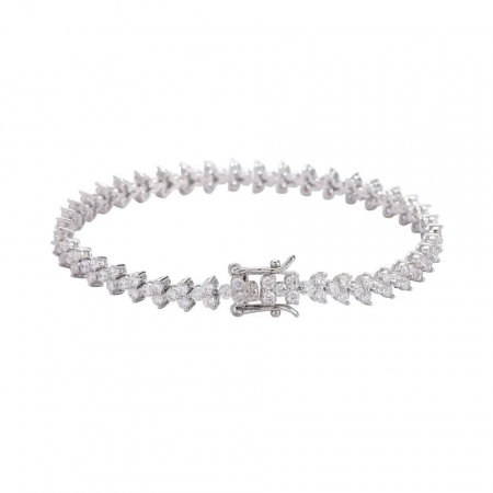 Bratara model tip Tennis de dama, pietre zirconiu in forma de inima, prindere catarama cu siguranta, otel inoxidabil placat cu aur 18K, 18 cm, Tessero, argintiu [2]
