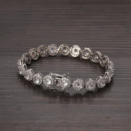 Bratara model tip Tennis de dama, taietura rotunda, prindere catarama cu siguranta, otel inoxidabil placat cu aur 18K, 18 cm, Tessero, argintiu [1]