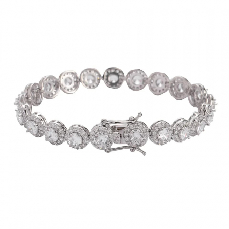 Bijuterii dama - Bratara model tip Tennis de dama, taietura rotunda, prindere catarama cu siguranta, otel inoxidabil placat cu aur 18K, 18 cm, Tessero, argintiu