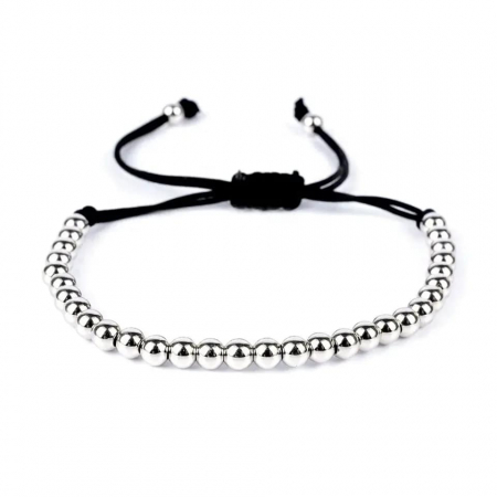 Bratara realizata manual din bilute si snur, model stil macrame, marime reglabila, unisex, placata cu aur 18K, argintiu [1]