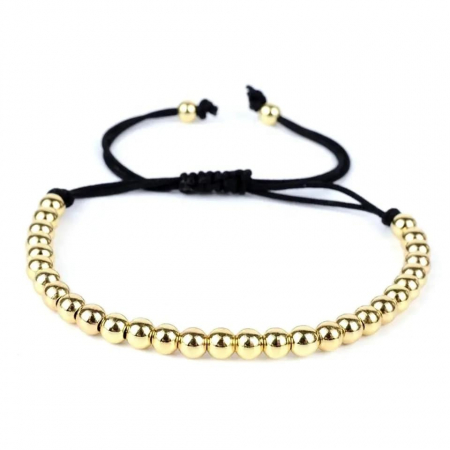 Bijuterii barbati - Bratara realizata manual din bilute si snur, model stil macrame, marime reglabila, unisex, placata cu aur 18K, auriu