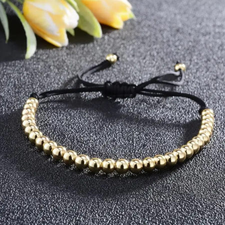 Bratara realizata manual din bilute si snur, model stil macrame, marime reglabila, unisex, placata cu aur 18K, auriu [1]