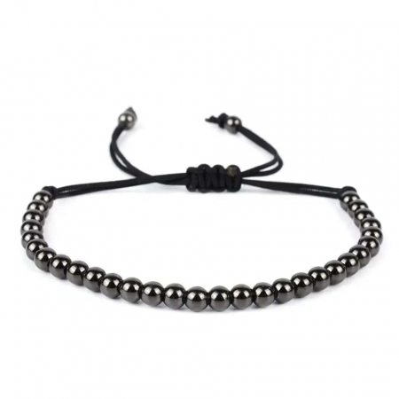 Bratara realizata manual din bilute si snur, model stil macrame, marime reglabila, unisex, placata cu aur 18K, negru [1]