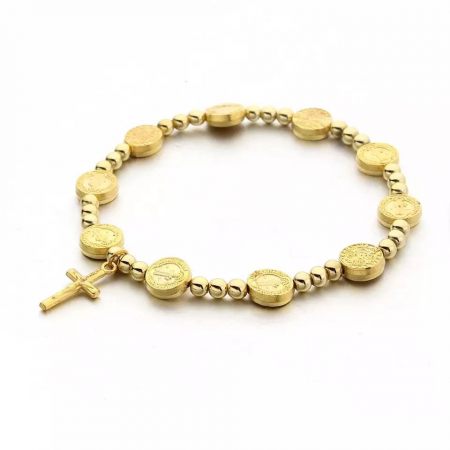 Bratara religioasa, model tip rozariu in forma de cruce, placata cu aur 18K, unisex, Tessero, auriu [1]