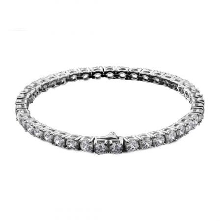 Bijuterii dama - Bratara Tennis cu pietre zirconiu din otel inoxidabil, inchidere cu actionare prin buton, placat cu aur 18K, 5 mm, 20 cm, unisex, Tessero, argintiu