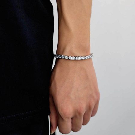 Bratara Tennis cu pietre zirconiu din otel inoxidabil, inchidere cu actionare prin buton, placat cu aur 18K, 5 mm, 20 cm, unisex, Tessero, argintiu [1]