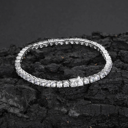 Bratara Tennis cu pietre zirconiu din otel inoxidabil, inchidere cu actionare prin buton, placat cu aur 18K, 5 mm, 20 cm, unisex, Tessero, argintiu [2]