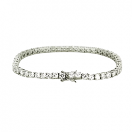 Bijuterii dama - Bratara Tennis cu pietre zirconiu, placat cu aur 18K, inchidere cu catarama, 3 mm, 18 cm, unisex, Tessero, argintiu