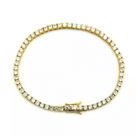 Bratara Tennis cu pietre zirconiu, placat cu aur 18K, inchidere cu catarama, 3 mm, 18 cm, unisex, Tessero, auriu [1]