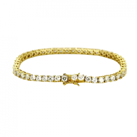Bijuterii dama - Bratara Tennis cu pietre zirconiu, placat cu aur 18K, inchidere cu catarama, 3 mm, 18 cm, unisex, Tessero, auriu