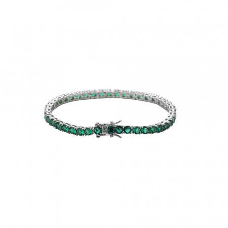 Bijuterii dama - Bratara Tennis din otel inoxidabil, pietre zirconiu de culoare verde, 18 cm, placat cu aur alb 18K, unisex, inchidere cu catarama, Tessero, argintiu