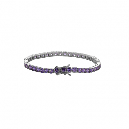 Bratara Tennis din otel inoxidabil, pietre zirconiu mov, 18 cm, placat cu aur alb 18K, unisex, inchidere cu catarama, Tessero, argintiu [1]