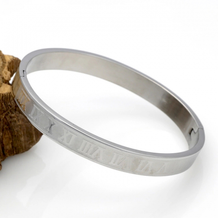 Bratara tip bangle cu cifre romane din otel inoxidabil, placat cu aur 18k, unisex, 18 cm, argintiu [3]