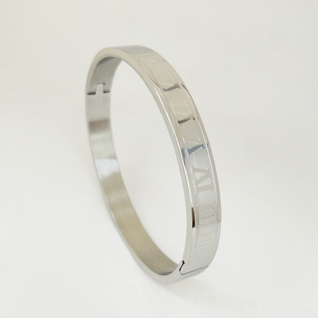 Bratara tip bangle cu cifre romane din otel inoxidabil, placat cu aur 18k, unisex, 18 cm, argintiu [1]