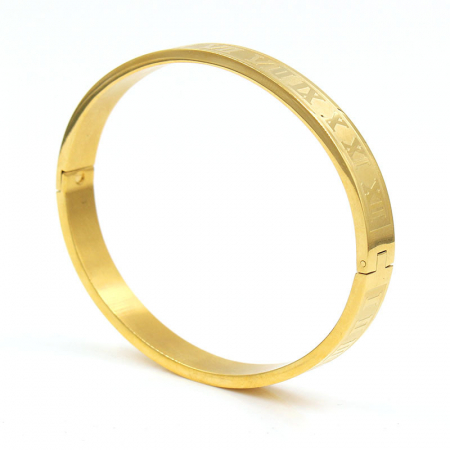 Bijuterii dama - Bratara tip bangle cu cifre romane din otel inoxidabil, placat cu aur 18k, unisex, 18 cm, auriu