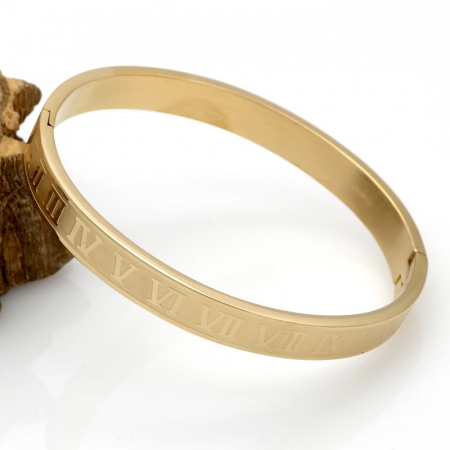 Bratara tip bangle cu cifre romane din otel inoxidabil, placat cu aur 18k, unisex, 18 cm, auriu [2]