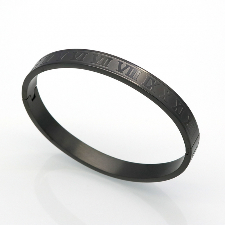 Bratara tip bangle cu cifre romane din otel inoxidabil, placat cu aur 18k, unisex, 18 cm, negru [1]