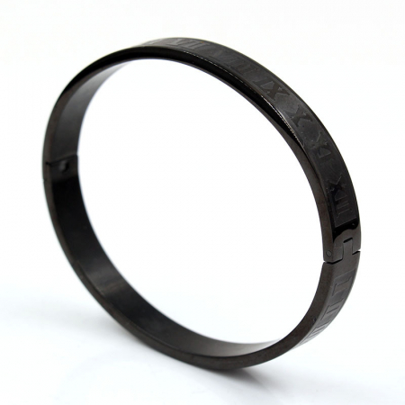 Bijuterii dama - Bratara tip bangle cu cifre romane din otel inoxidabil, placat cu aur 18k, unisex, 18 cm, negru