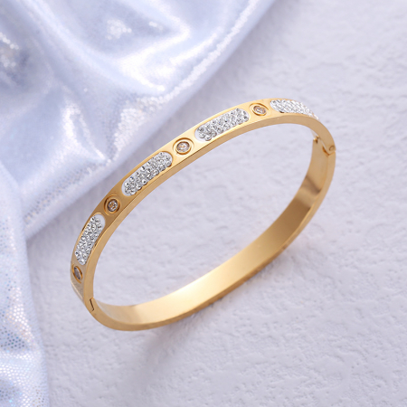 Bratara tip Bangle fixa cu strasuri din pietre zirconiu, otel inoxidabil, prindere cu magnet, placata cu aur 18K, Tessero, auriu [1]