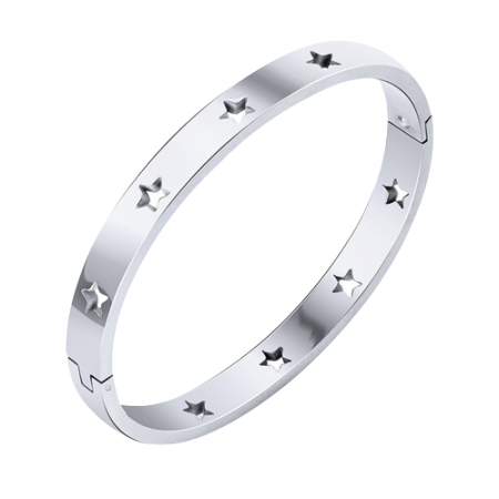 Bratara tip bangle fixa, decupaj in forma de stelute, otel inoxidabil, placat cu aur 18K, argintiu [1]