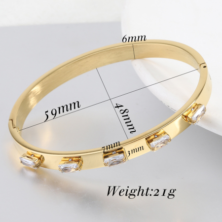 Bratara tip Bangle fixa, model cu pietre zirconiu dreptunghiulare Oversize, otel inoxidabil, prindere cu magnet, placata cu aur 18K, 6mm, Tessero, auriu [3]