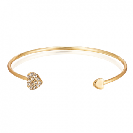 Bijuterii dama - Bratara tip Bangle fixa, model in forma de inima, pietre zirconiu, marime reglabila, placat cu aur 18K, auriu