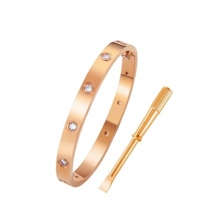 Bijuterii dama - Bratara tip Bangle fixa reglabila cu surubelnita, pietre zirconiu, otel inoxidabil, prindere cu magnet, placata cu aur 18K, Tessero, rose gold