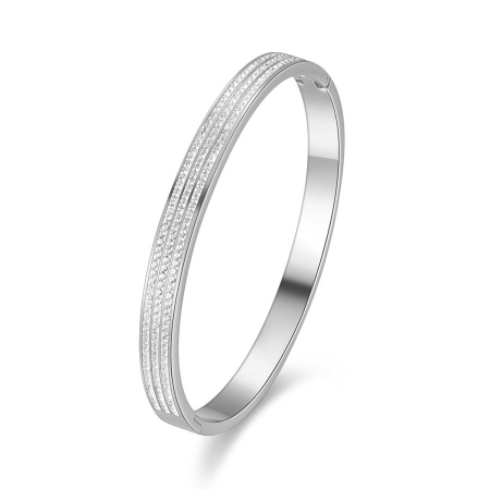 Bratara tip Bangle fixa, strasuri din pietre zirconiu, otel inoxidabil, placata cu aur 24K, argintiu [2]