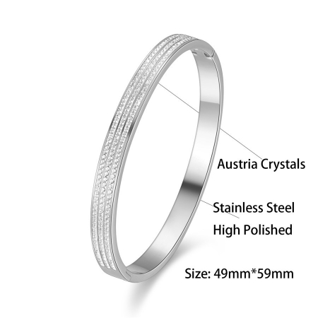 Bratara tip Bangle fixa, strasuri din pietre zirconiu, otel inoxidabil, placata cu aur 24K, argintiu [1]