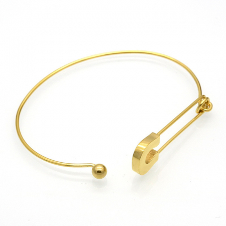 Bratara tip bangle, model ac de singuranta, placat cu aur 18K, otel inoxidabil, auriu [2]