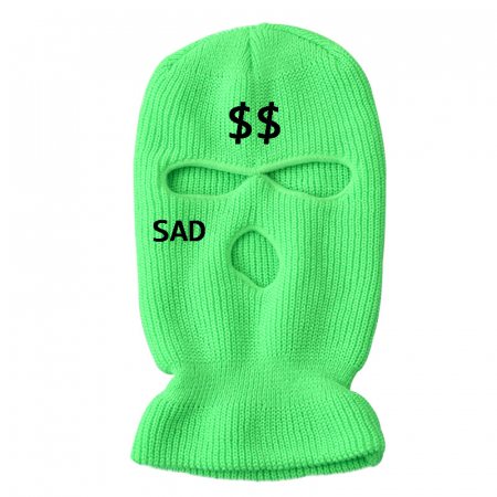 Cagula Hip hop tip Balaclava unisex, brodat cu model SAD si semn dolar, marime universala, trei gauri, Tessero, verde [1]