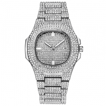 Ceasuri barbatesti - Ceas analog Megalith Ice out, mecanism quartz, insertii zirconiu, placat cu aur 18K, argintiu