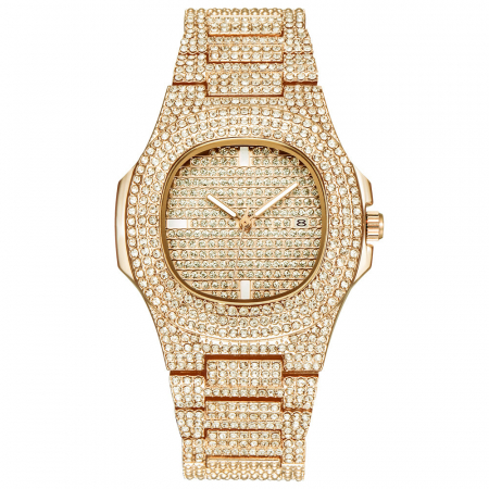 Ceasuri barbatesti - Ceas analog Megalith Ice out, mecanism quartz, insertii zirconiu, placat cu aur 18K, auriu