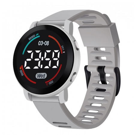 Ceasuri barbatesti - Ceas de mana rotund digital, mecanism quartz, curea silicon, unisex, Tessero, gri