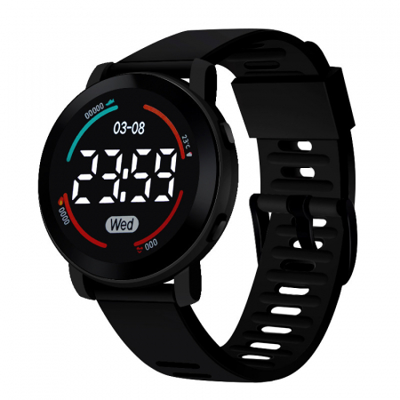 Ceasuri barbatesti - Ceas de mana rotund digital, mecanism quartz, curea silicon, unisex, Tessero, negru