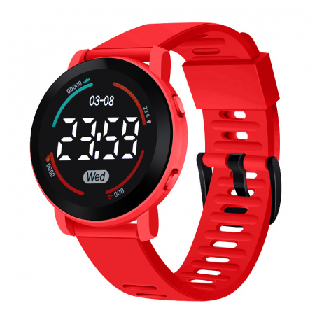 Ceasuri barbatesti - Ceas de mana rotund digital, mecanism quartz, curea silicon, unisex, Tessero, rosu