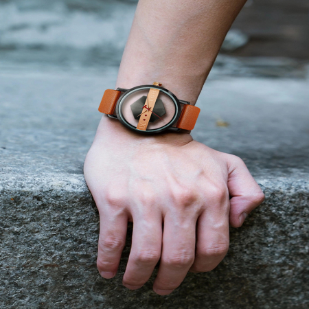 Ceas de mana transparent cu sticla dubla, analog, mecanism quartz, curea din piele naturala, unisex, maro [3]