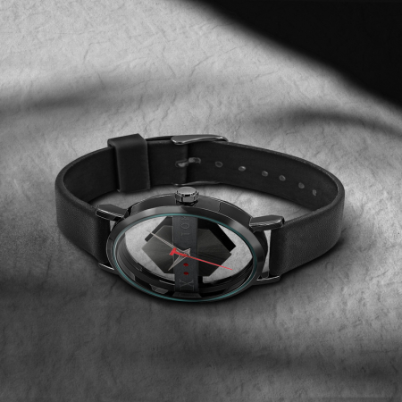 Ceas de mana transparent cu sticla dubla, analog, mecanism quartz, curea din piele naturala, unisex, negru [2]