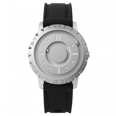 Ceasuri barbatesti - Ceas Eutour E030 cu bilute actionate magnetic, mecanism quartz elvetian, curea de silicon, argintiu