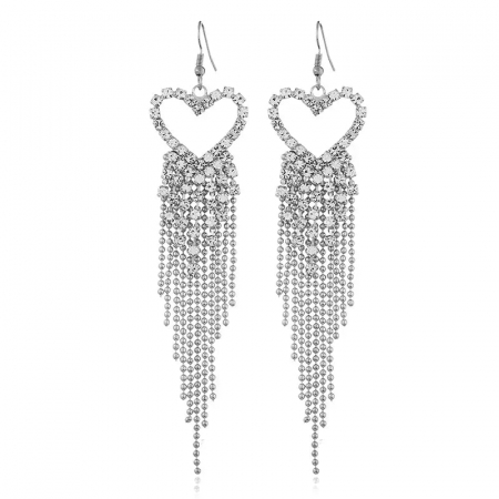 Cercei de dama lungi cu model in forma de inimioare, decorate cu pietre zirconiu, placat cu aur 18K, Tessero, argintiu [1]